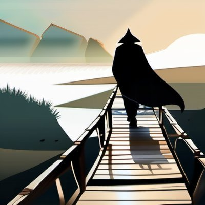 Bridgewalker silhouette over water